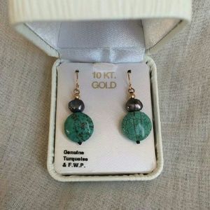 Turquoise and fresh water pearl earrings