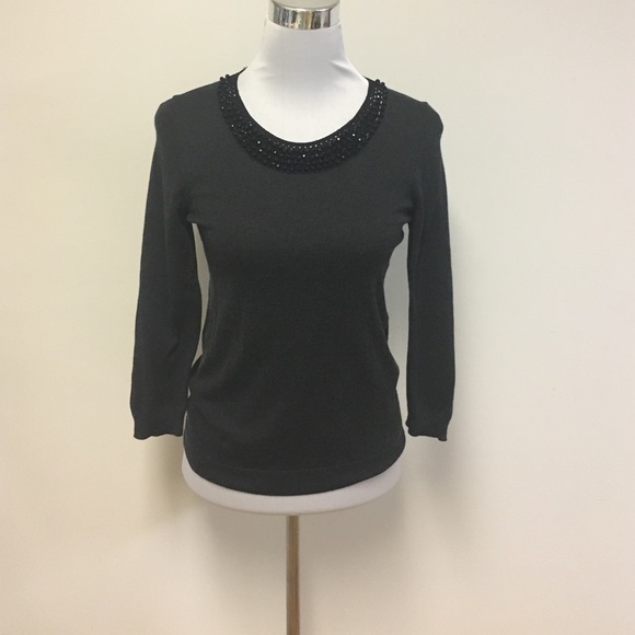 Ann Taylor black sweater/beaded neckline