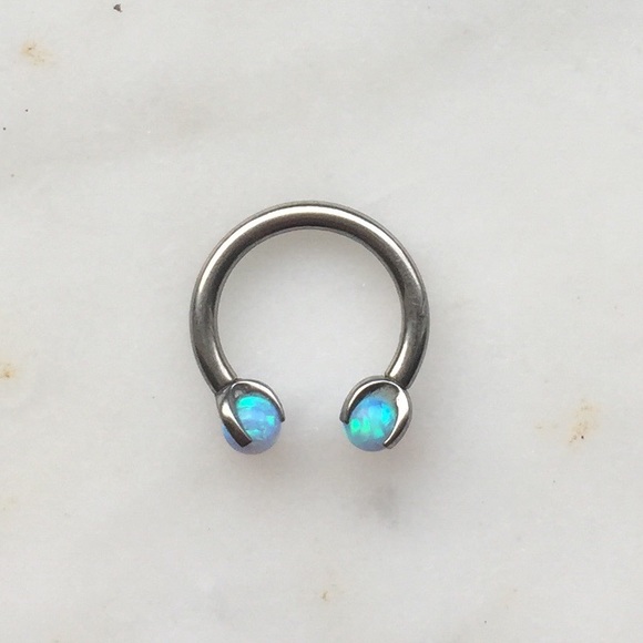14g 3/8" septum circular barbell with opals