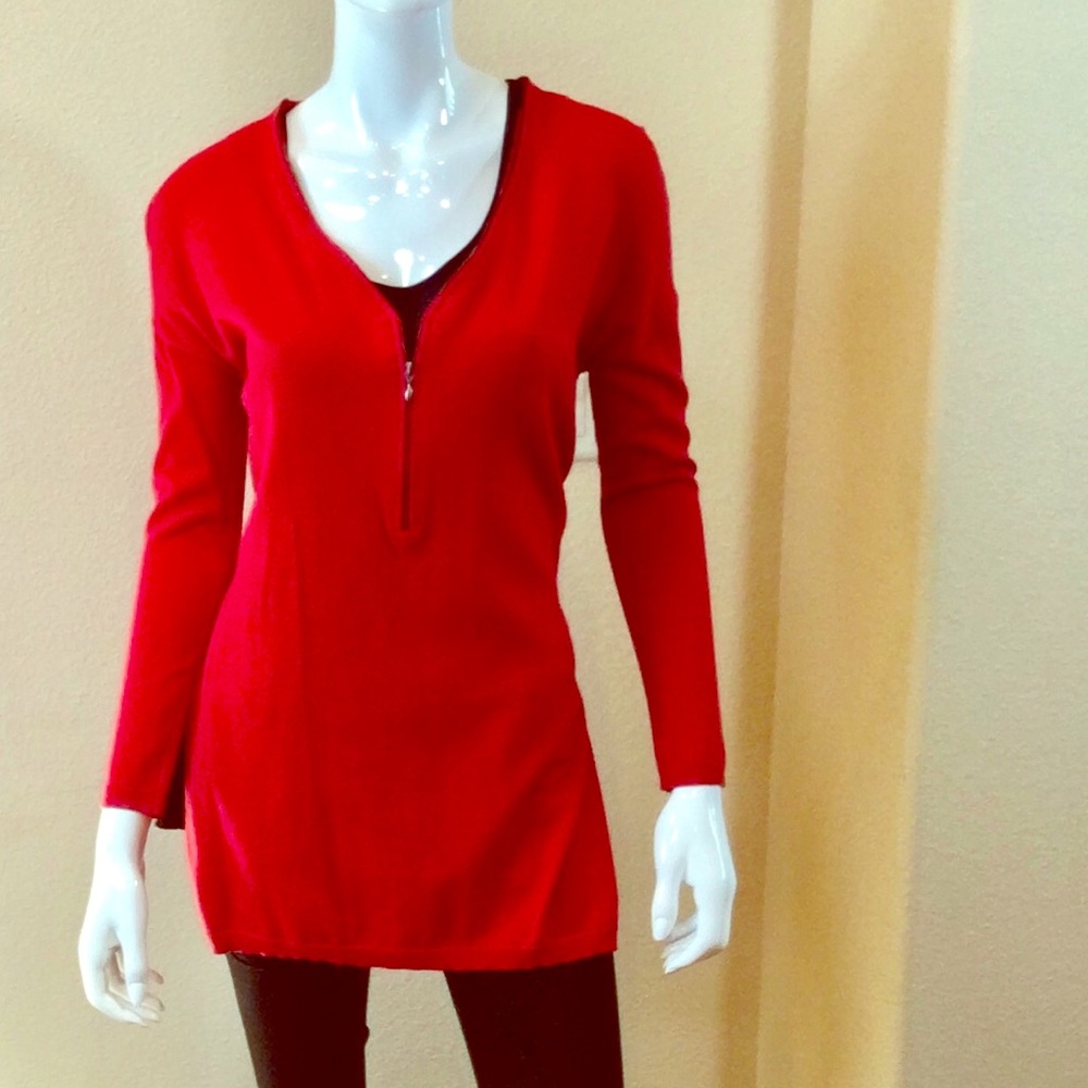 Red V-neck Tunic