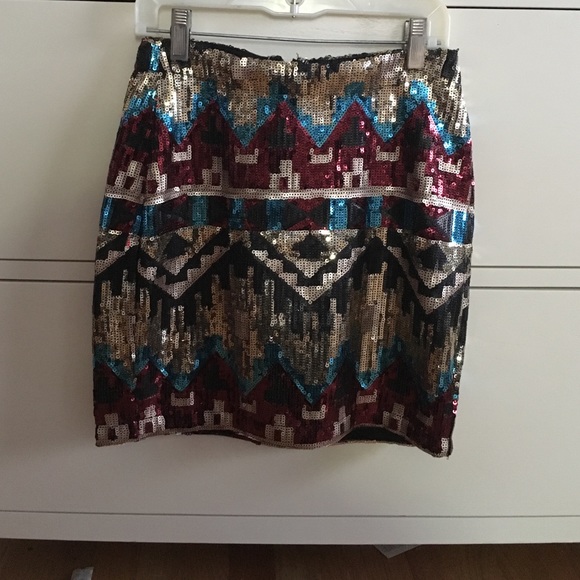 Tribal Print Sequin Skirt