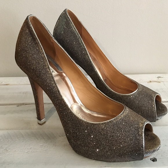 Badgley Mischka Glitter Open Toe Pumps