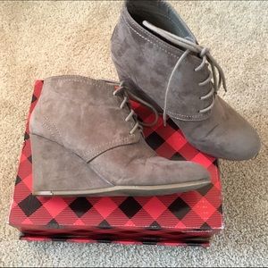 Suede Wedge Lace Up Booties - Mushroom