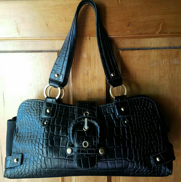 LARGE Leather Handbag FrancoSarto black purse croc