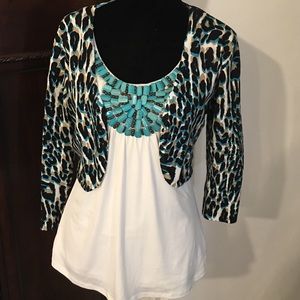 Cache Embellished tank and half jacket!