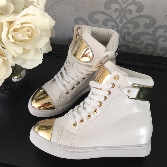 white and gold high tops