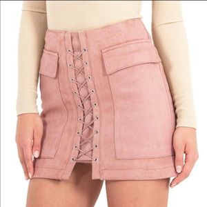 "Jasmine" pink lace up suede skirt