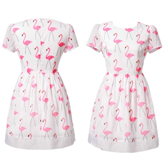 LAST 1💕 Hot Pink flamingo dress white pleated - Picture 2 of 4