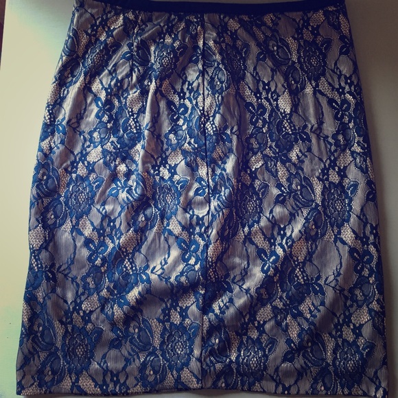 The Limited Blue and Silver Lace Pencil Skirt