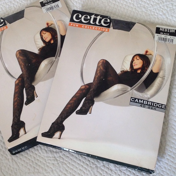 Two pair of CETTE two-coloured tights, sz M, black - Picture 1 of 4