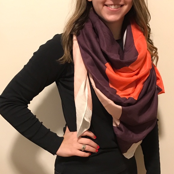 LOFT Maroon & Pink Scarf with White Trim