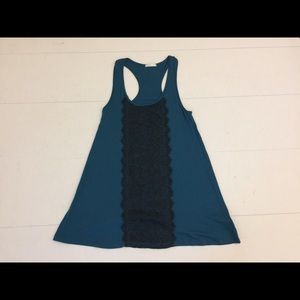 Blue Racerback Tunic Tank with Black Lace Detail