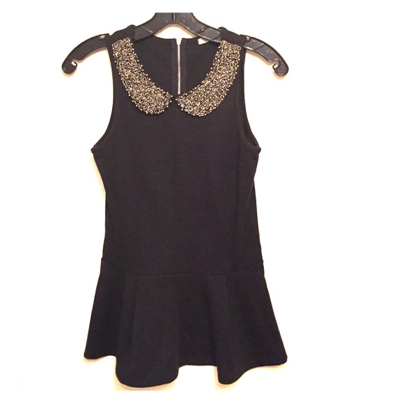 Black Peplum with Beaded Peter Pan Collar