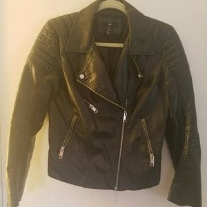 H&M womens black zipper moto jacket