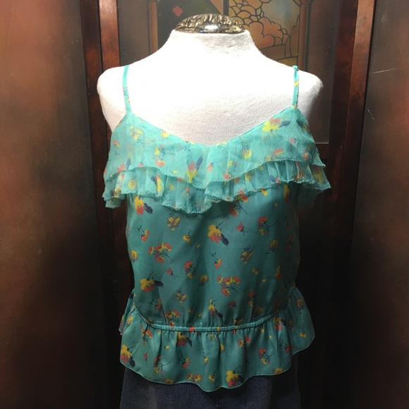 American Eagle Outfitters Aqua Blue top ruffles S
