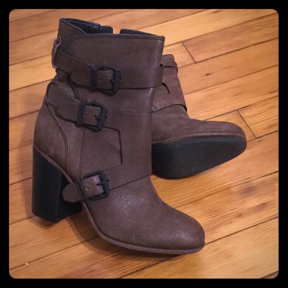 Brown Ankle Midcalf Calvin Klein Susie Boots Heel - Picture 1 of 2