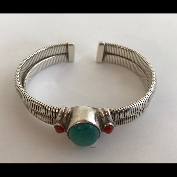 Signed 925 ESPO Turquoise Red Coral Fine Bracelet