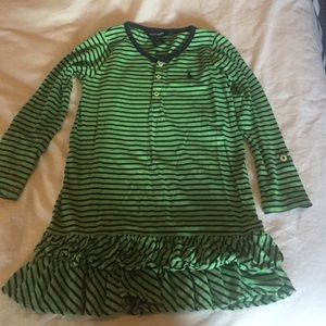 Ralph Lauren girls green and navy striped dress