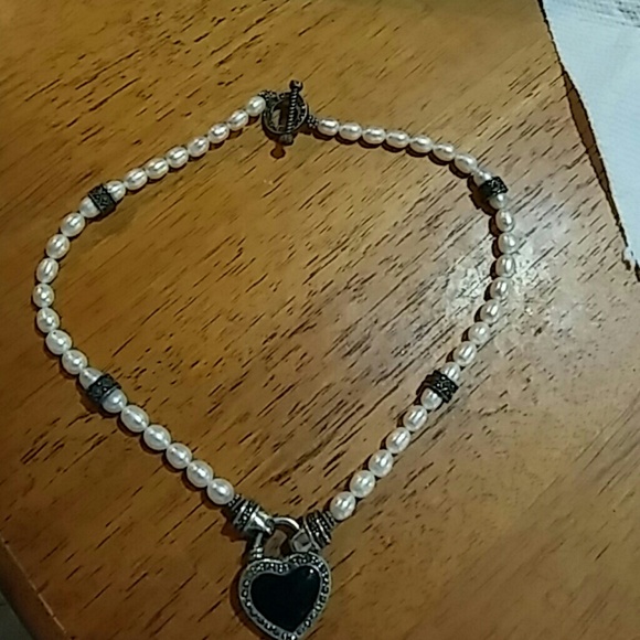 Pearl and silver heart necklace