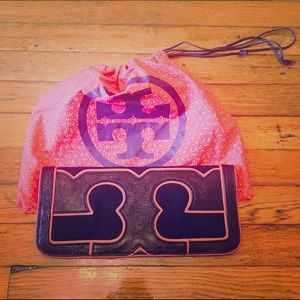 Tory Burch Black Leather Clutch.