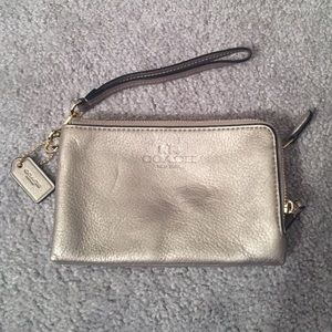 Coach metallic double zip wristlet