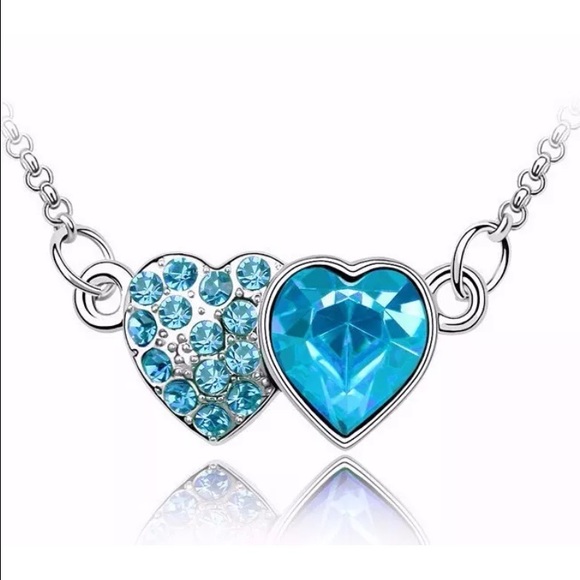 Jewelry - White Gold Filled Blue CZ Hearts Necklace