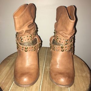 Tan western-styled booties with girly flare!