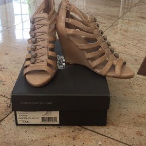 Vince camuto tan sandals with a 4 inch wedge heel