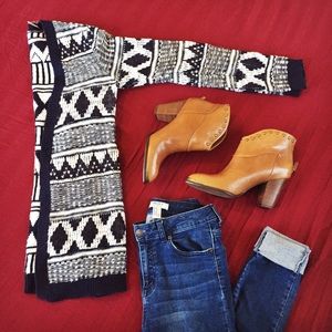 Navy & White Geo Knit Cardigan