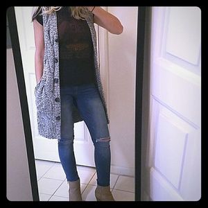 Hand knit wool grey vest