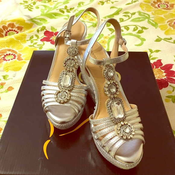 Jeweled high wedge evening shoes