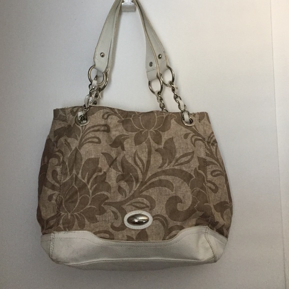 White and brown Hawaiian print purse