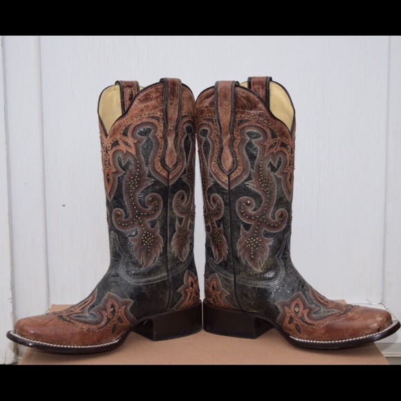 Black Cognac Overlay Boots by Corral