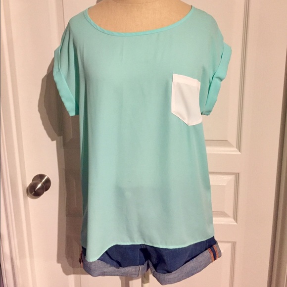 White and mint unlined zipped top