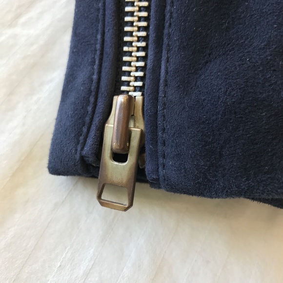 Topshop Navy Blue Suede Moto Jacket - Picture 3 of 4