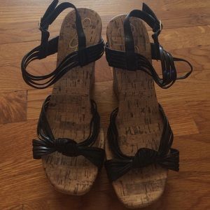 Jessica Simpson cork wedges with black straps