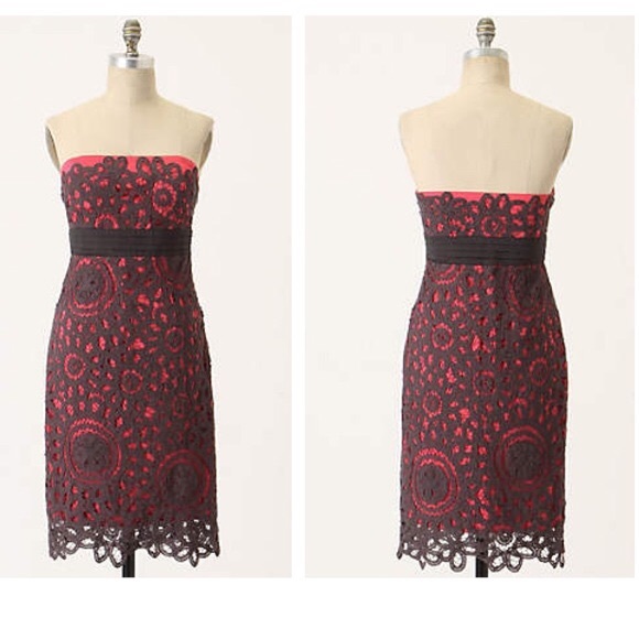Anthropologie Lace Overlay Strapless Dress