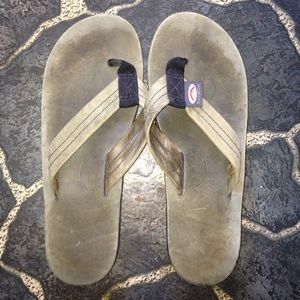 Olive green rainbow flip flops