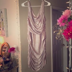 Express metallic pink ruched dress