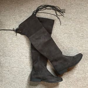 Chocolate brown over the knee high suede boots.New