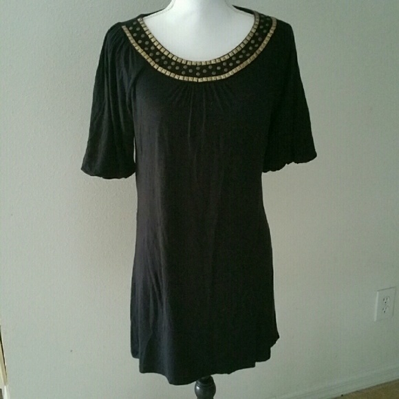 Style &Co Elbow Sleeve Black Gold Dress