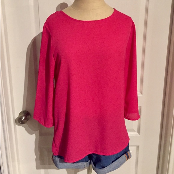 Hot pink open back blouse