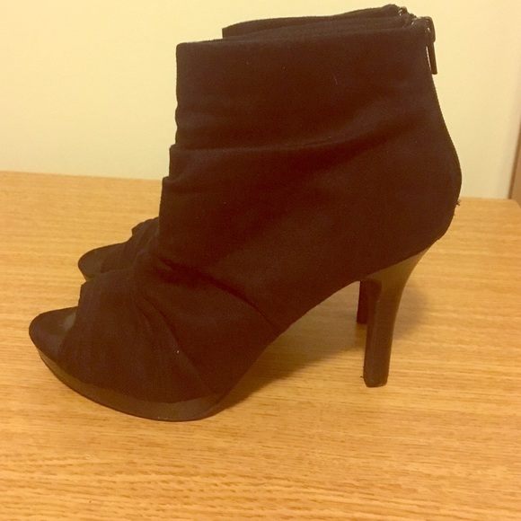Black suade peep toe boots