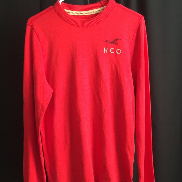Men Long Sleeve Red Sweater