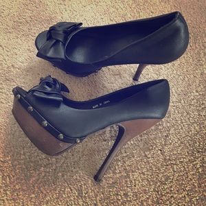 Black open toed high heels