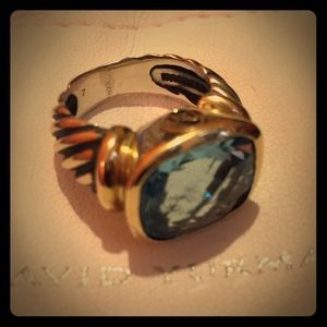 David Yurman Blue Topaz Noblesse Ring sz 5 14k 925