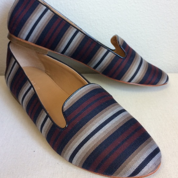 J Crew Maroon Gray and Navy Striped Loafers