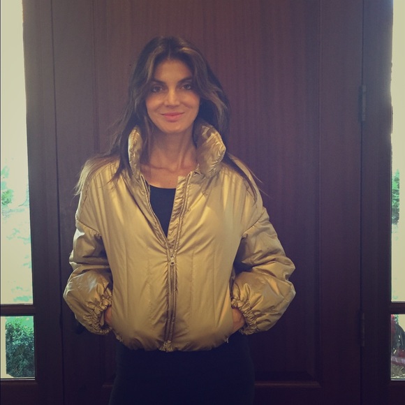 Prada gold puffer. Circa 1990. Removable collar.