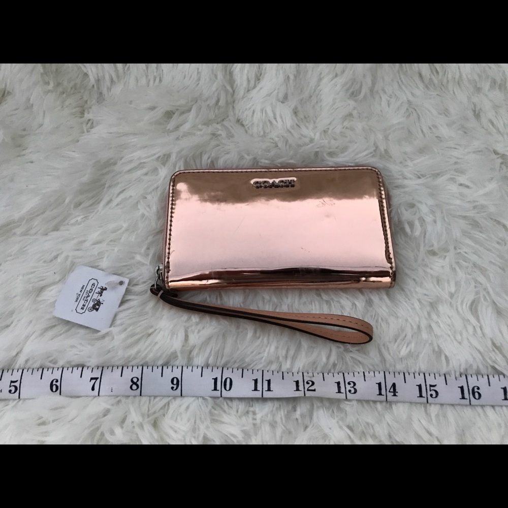 Coach Pink Gold Mirror Metallic Leather Phone Case