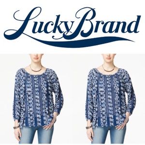 NWT Lucky Brand Crochet Peasant Top in Blue Multi!